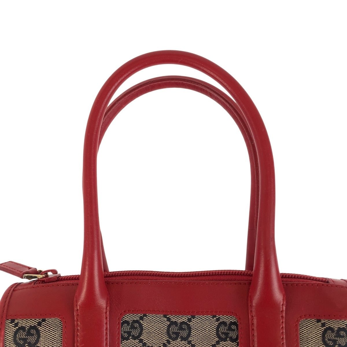 Gucci Tote Bag 000 0856 Gg Canvas, Leather Red Gold Metal Tote Bag Handbag Women Used Authentic