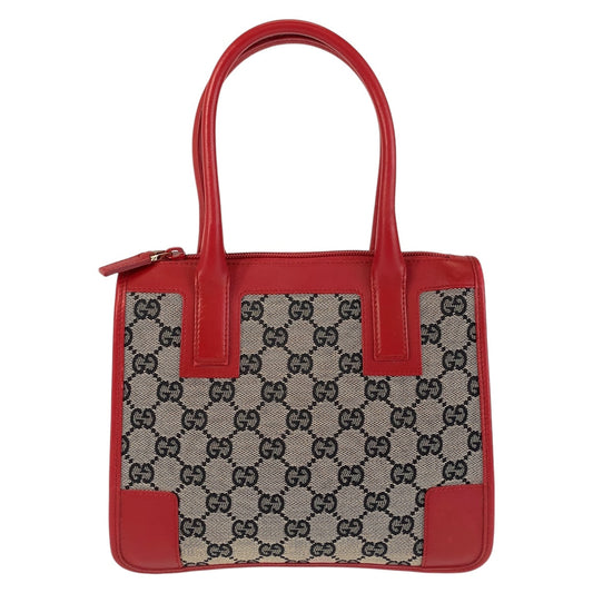 Gucci Tote Bag 000 0856 Gg Canvas, Leather Red Gold Metal Tote Bag Handbag Women Used Authentic