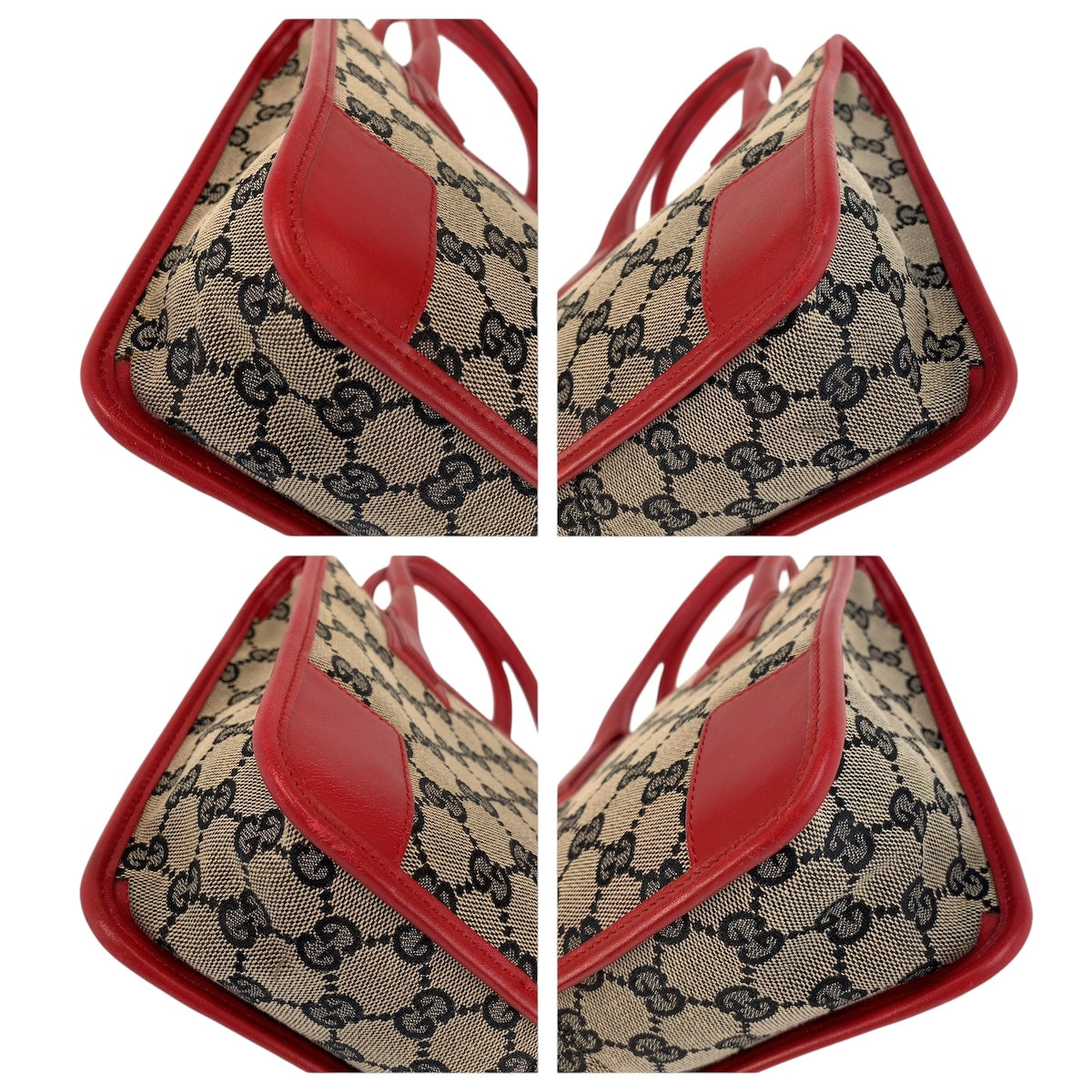 Gucci Tote Bag 000 0856 Gg Canvas, Leather Red Gold Metal Tote Bag Handbag Women Used Authentic