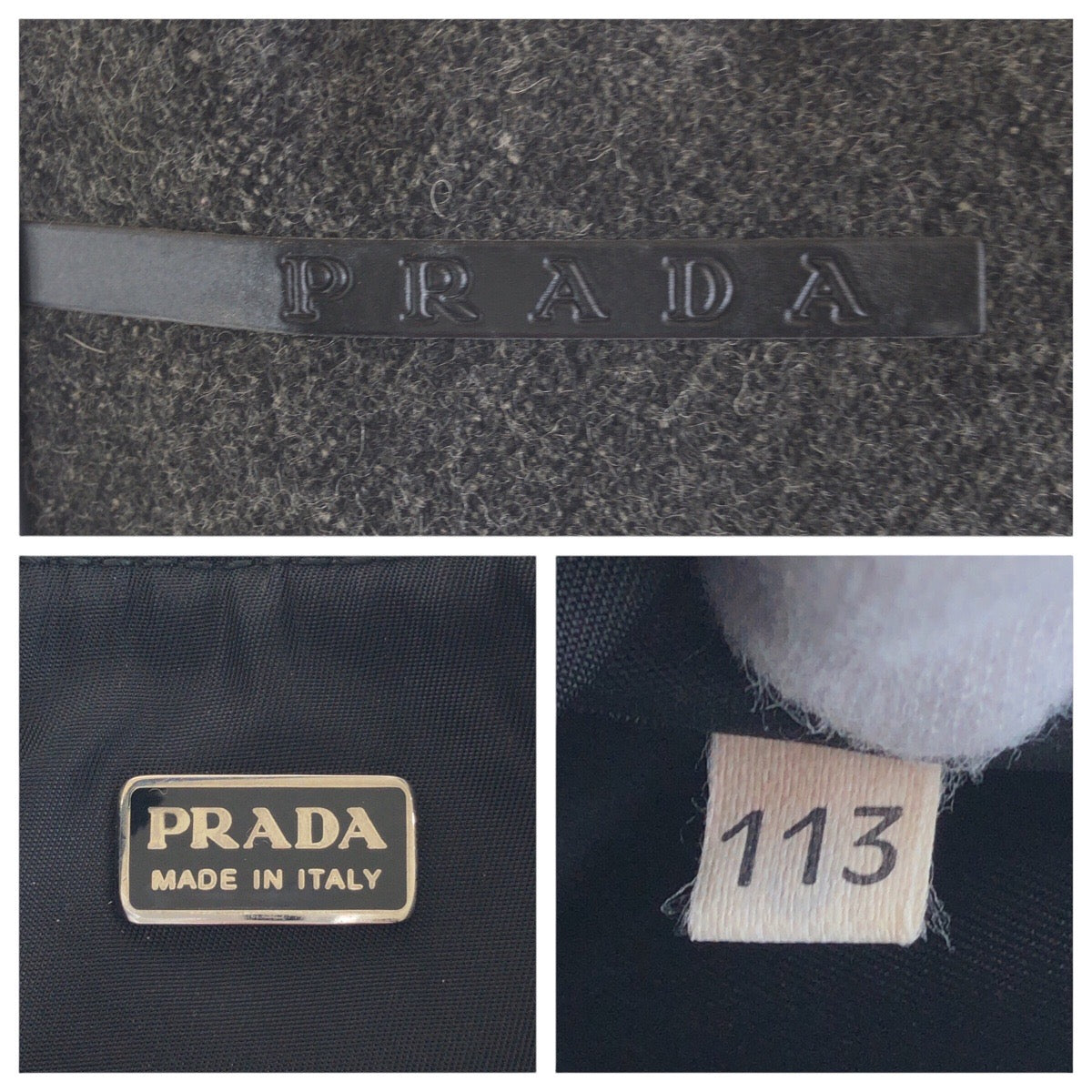 Prada Handbag Wool, Nylon Gray Navy Silver Metal Handbag Accessory Pouch Prada Sports Women Used Authentic