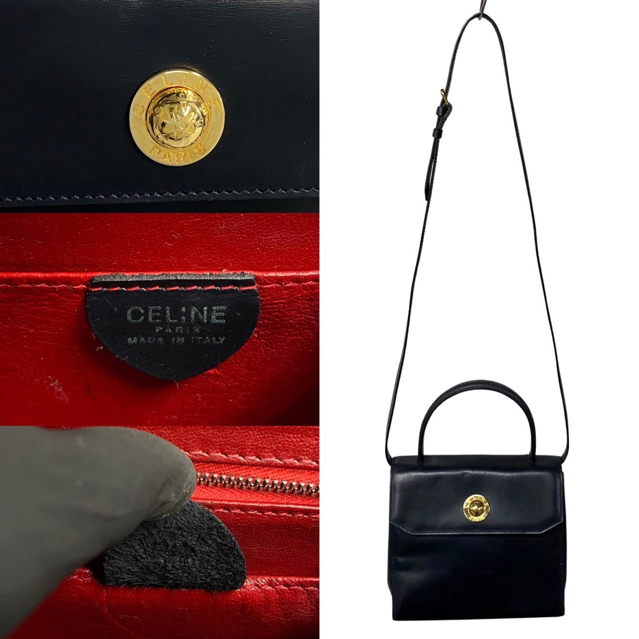 Celine Shoulder Bag Leather Black Star Ball Women Used Authentic