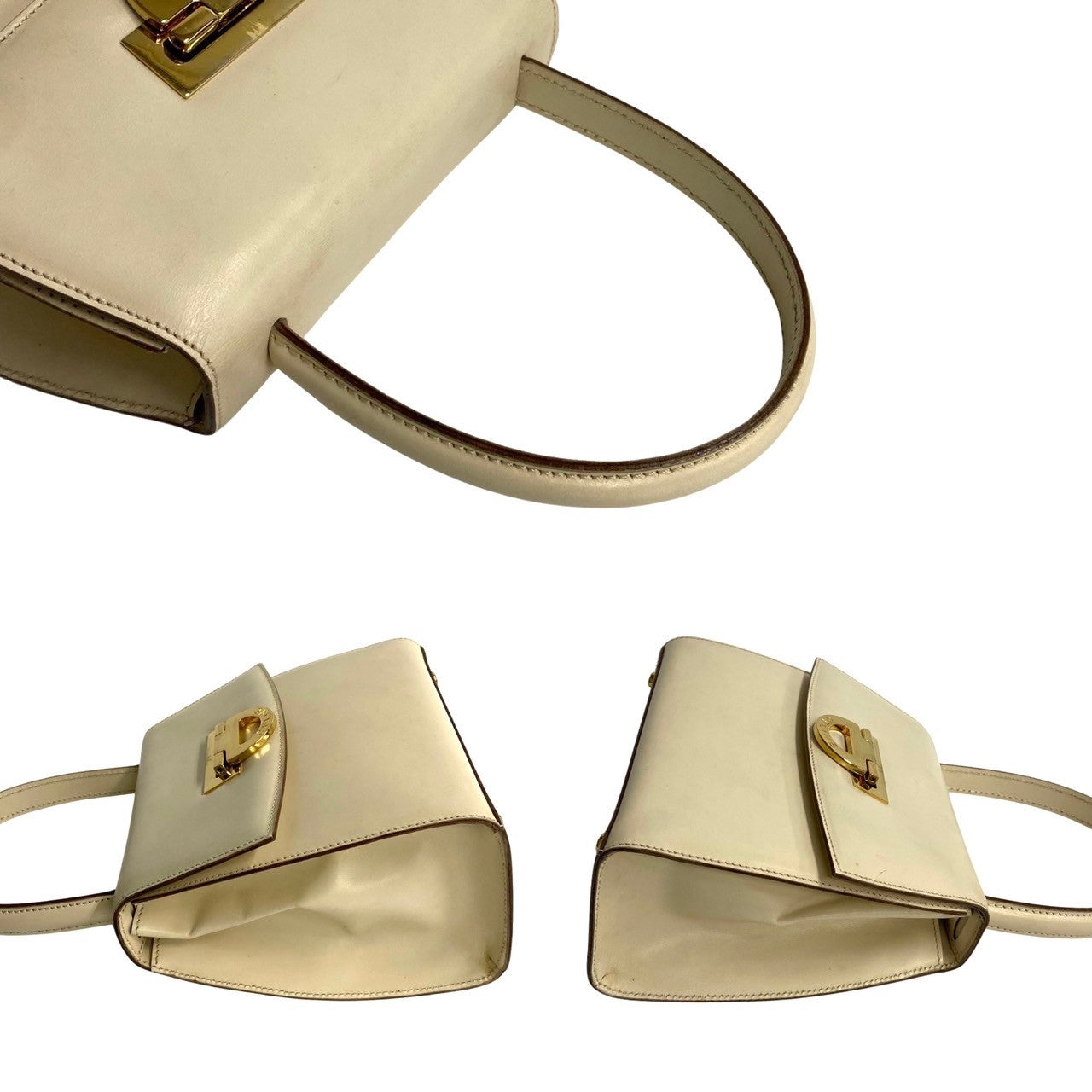 Celine Handbag Calfskin White Logo Metal Women Used Authentic