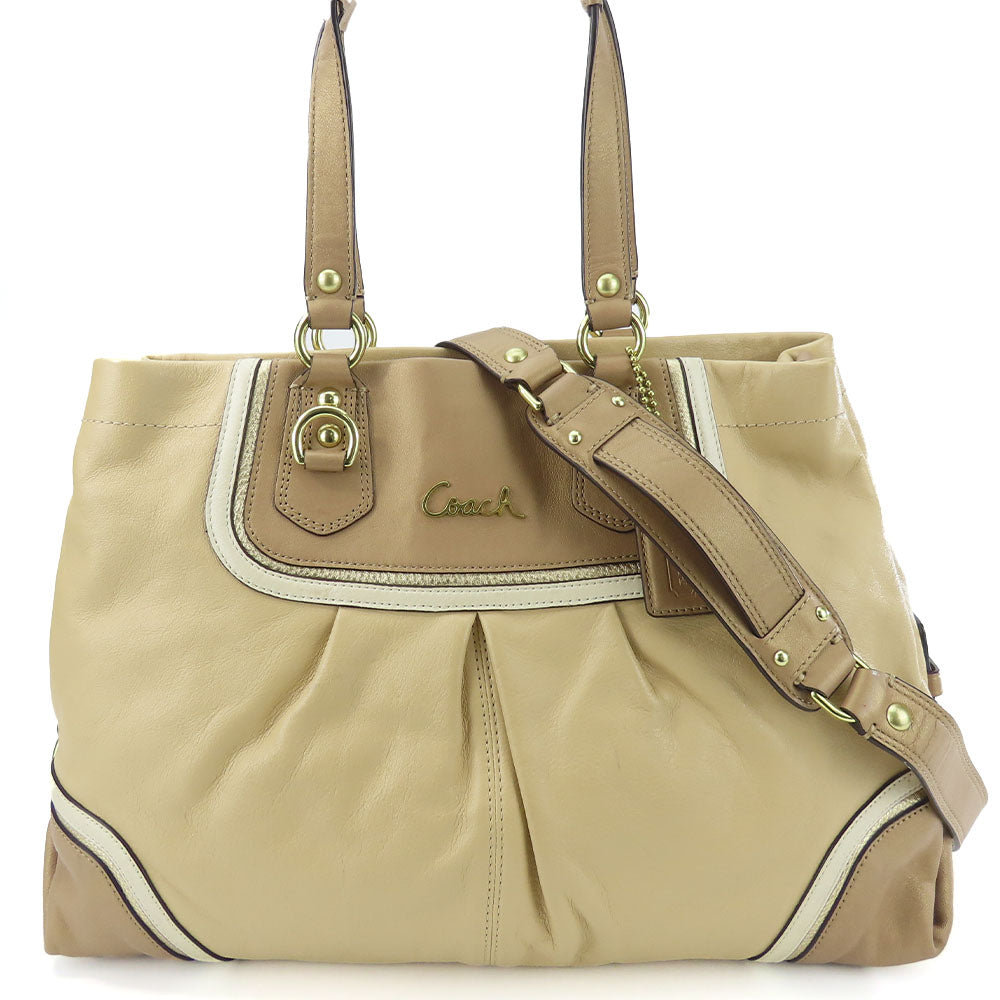 Coach Tote Bag 17096 Leather Beige Women Used Authentic