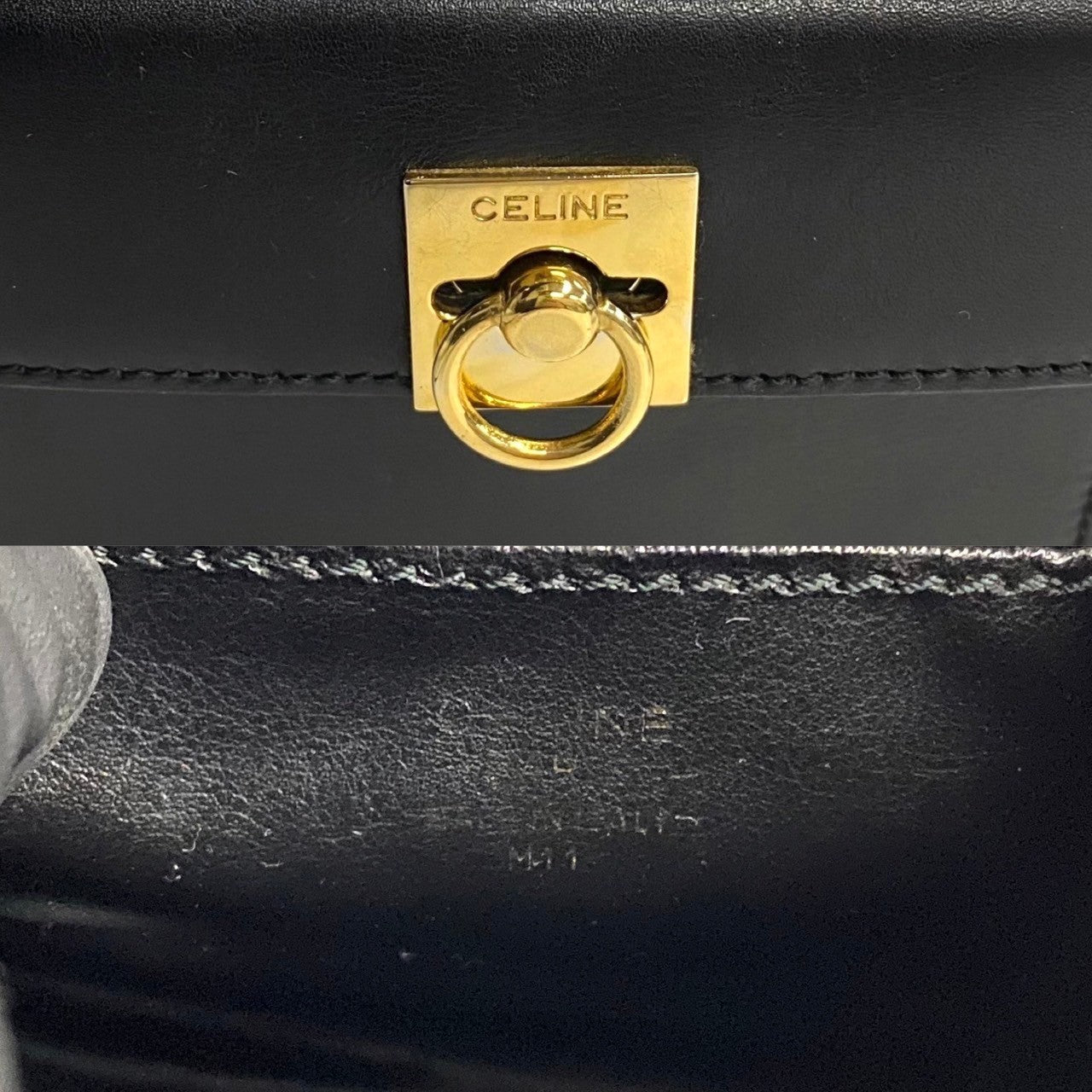 Celine Handbag Leather Black Ring Women Used Authentic