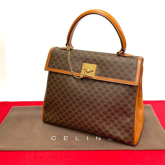 Celine Handbag Leather, Pvc Brown Macadam Blason Triomphe Pattern Logo Ring Metal Women(unisex) Used Authentic