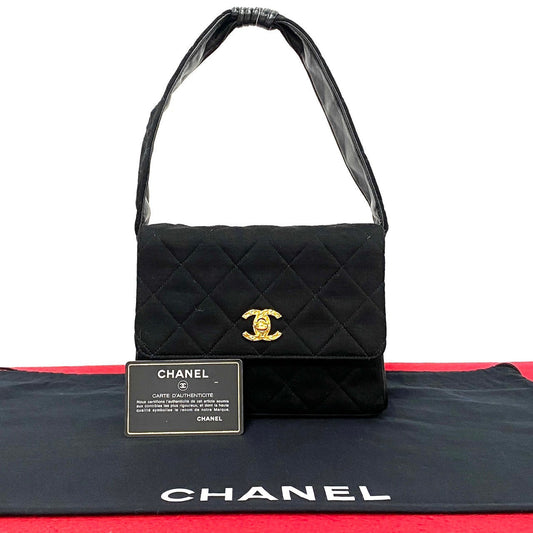 Chanel Handbag Lambskin, Gauze Black Matrasse Women Used Authentic