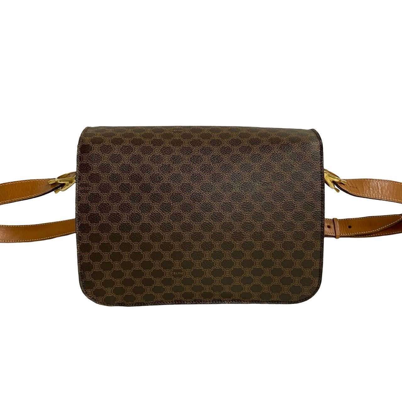 Celine Shoulder Bag Leather, Pvc Brown Macadam Blason Triomphe Pattern Carriage Metal Women Used Authentic