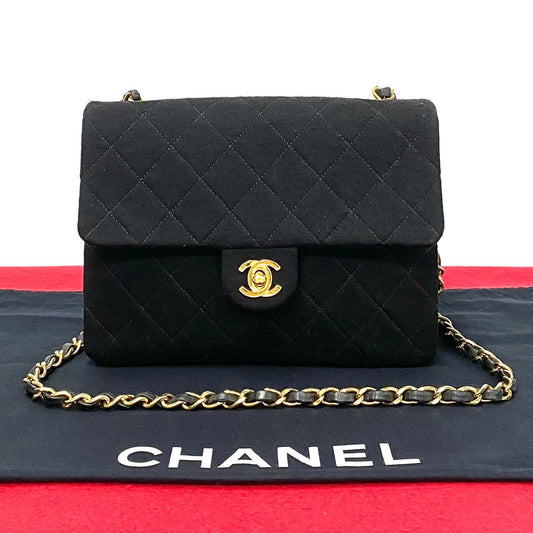 Chanel Shoulder Bag Leather, Jersey Black Women Used Authentic