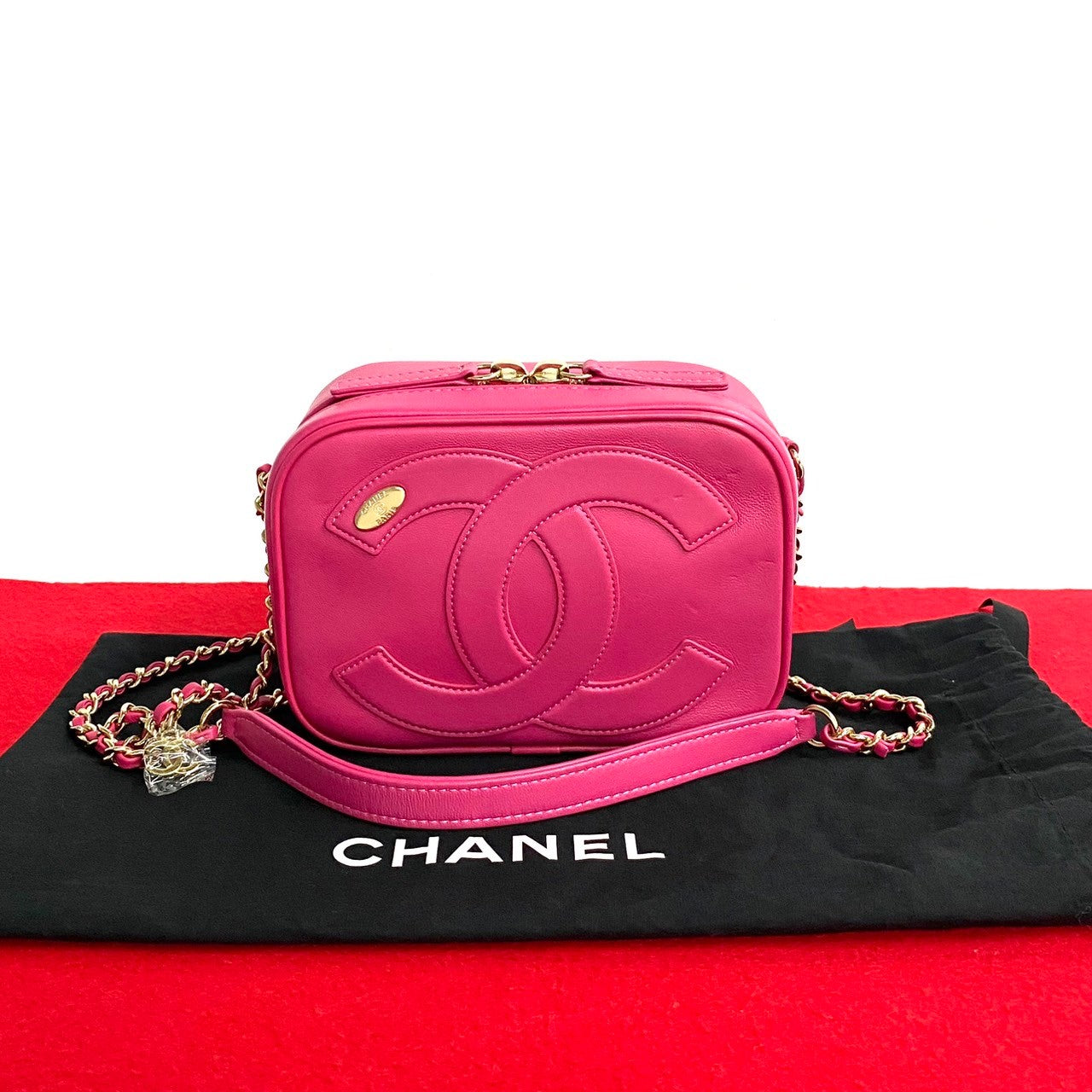 Chanel Shoulder Bag Leather Pink Coco Mark Women Used Authentic