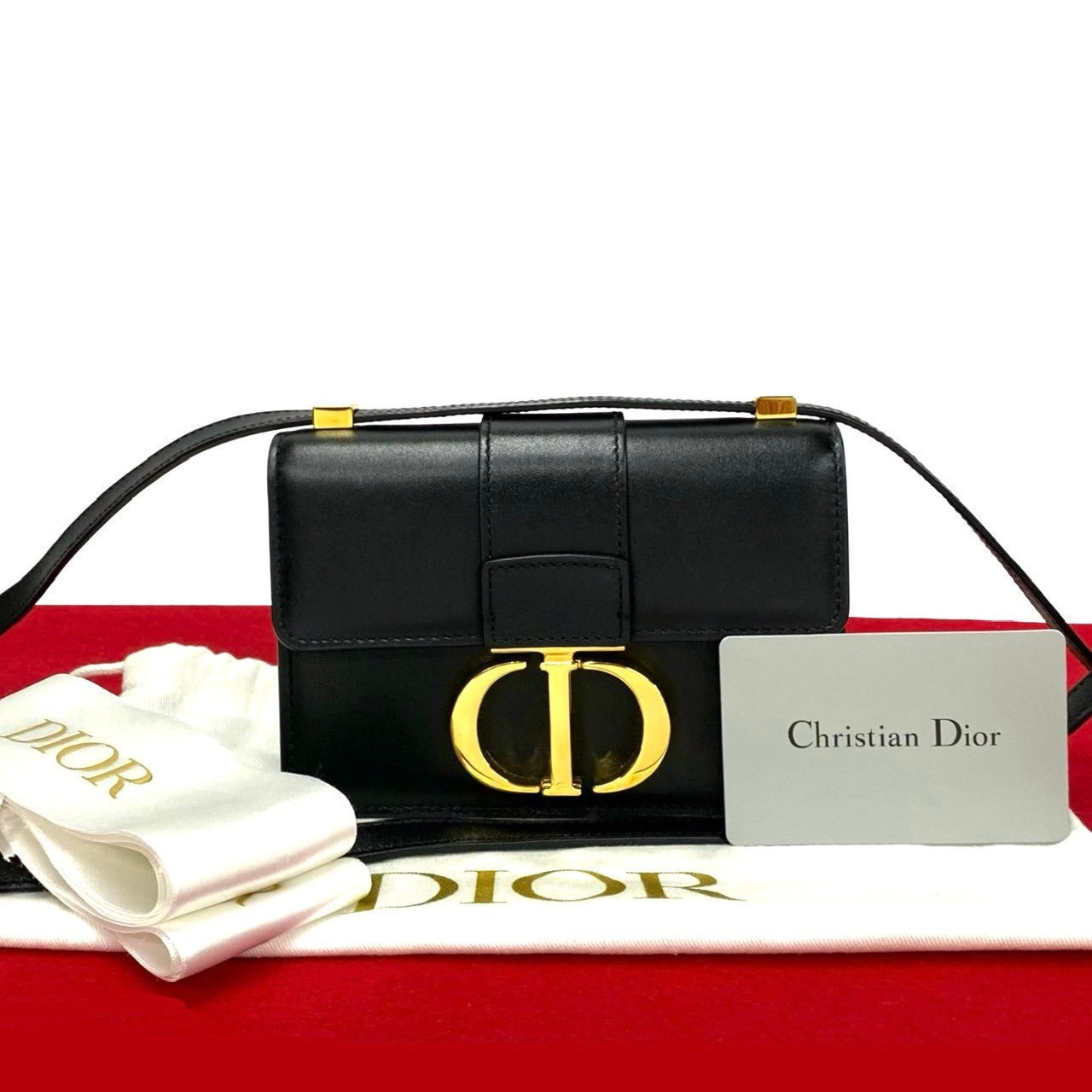 Dior Shoulder Bag Calfskin, Leather Black Cd Logo Metal Montaigne Women Used Authentic