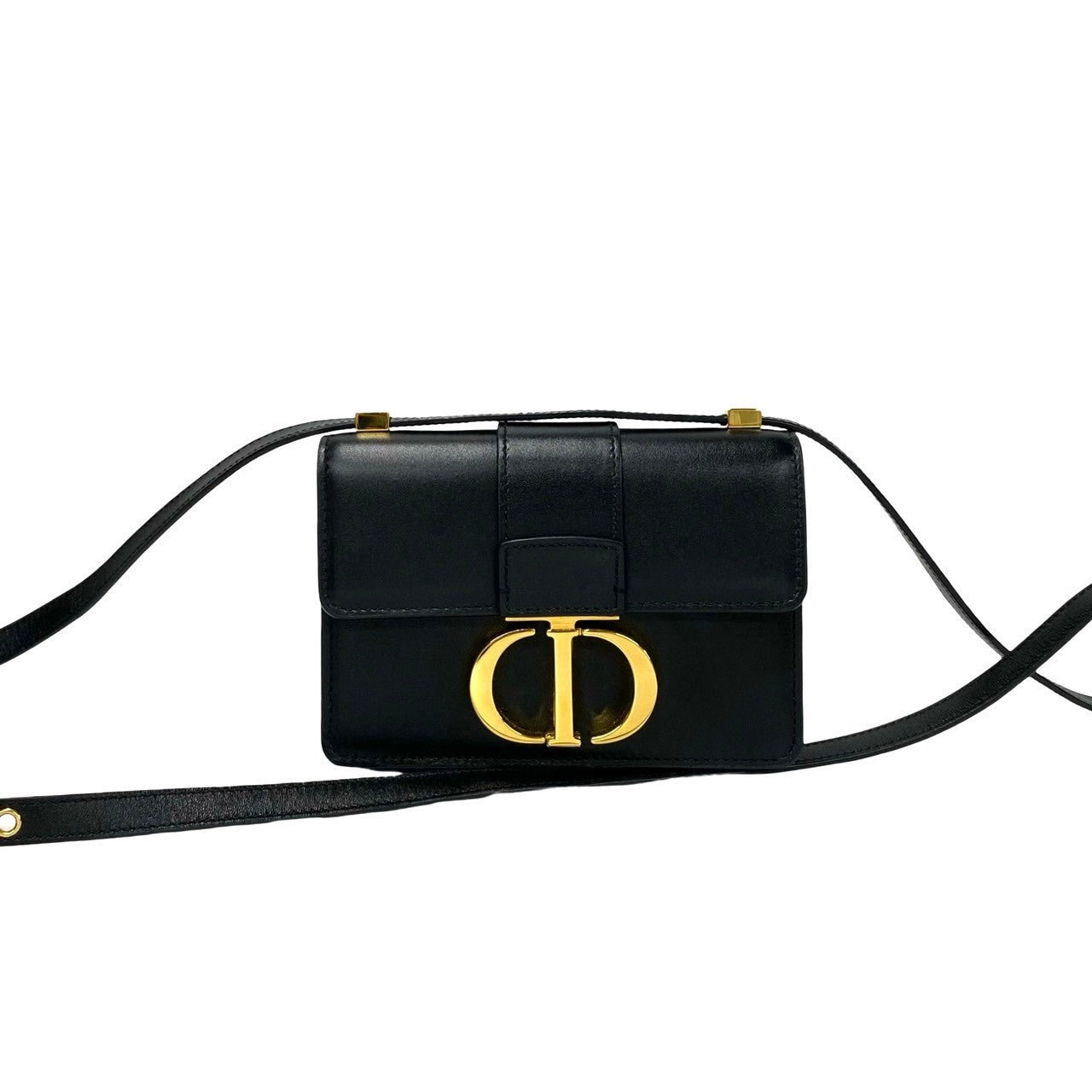 Dior Shoulder Bag Calfskin, Leather Black Cd Logo Metal Montaigne Women Used Authentic