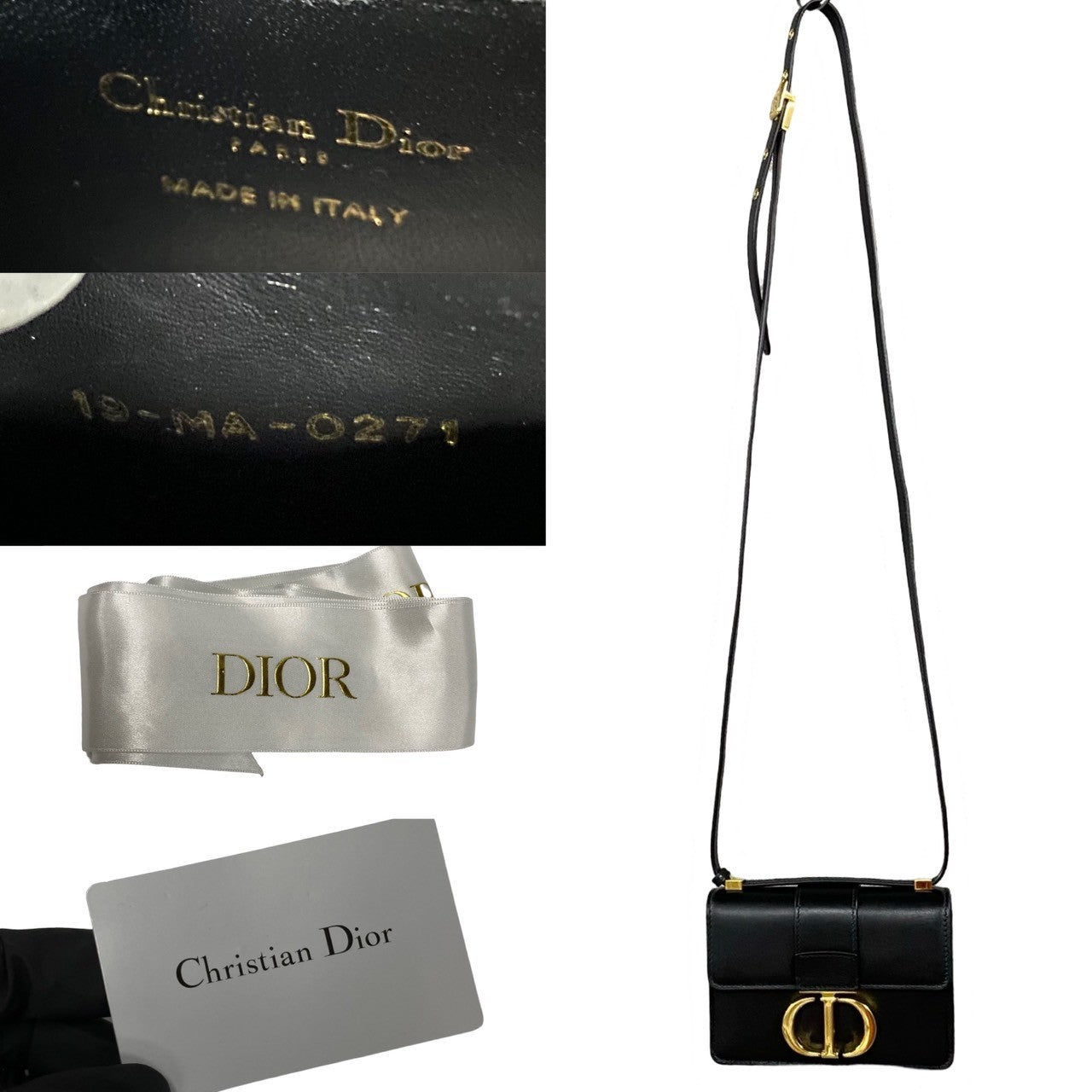 Dior Shoulder Bag Calfskin, Leather Black Cd Logo Metal Montaigne Women Used Authentic