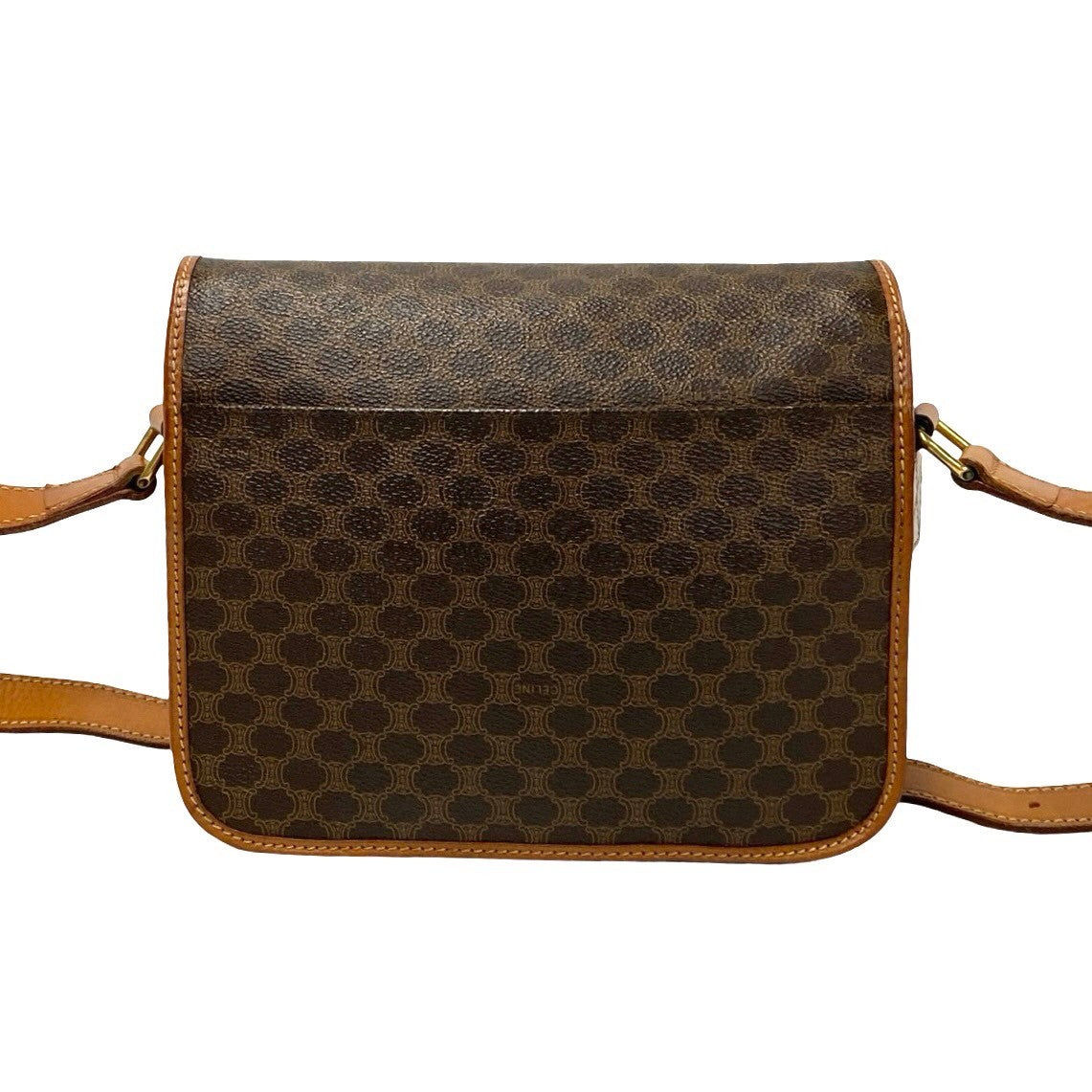 Celine Shoulder Bag Leather, Pvc Brown Macadam Blason Triomphe Pattern Logo Ring Metal Women Used Authentic