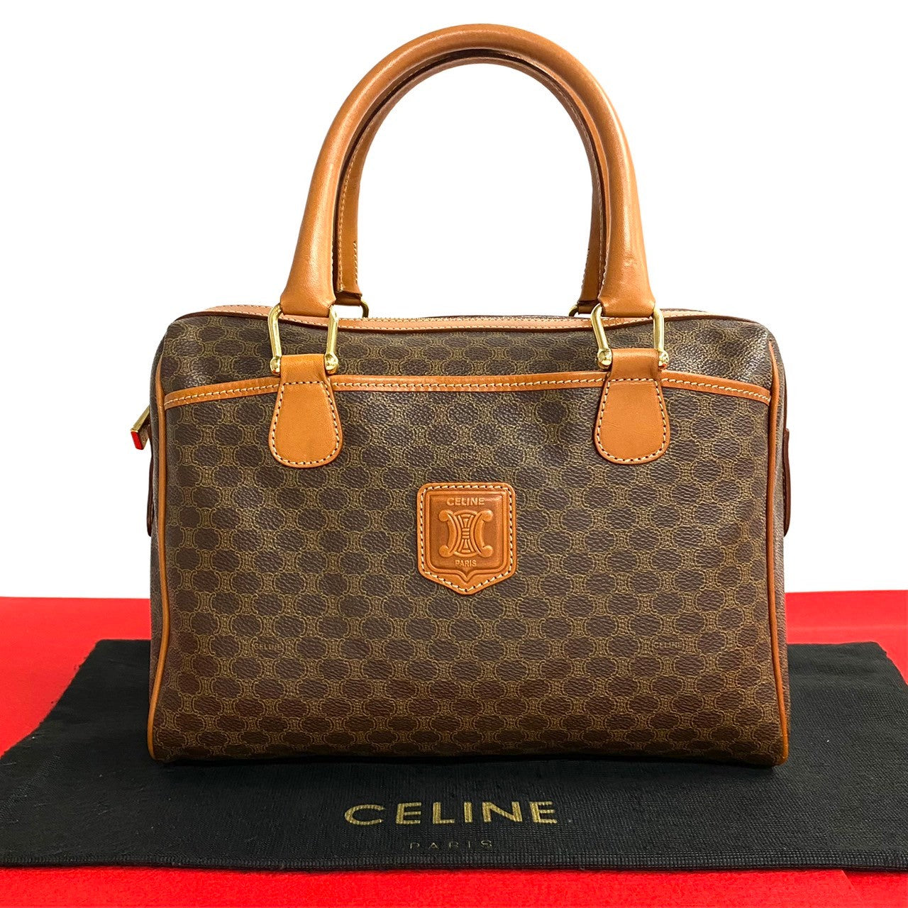 Celine Handbag Leather, Pvc Brown Macadam Brazon Women Used Authentic