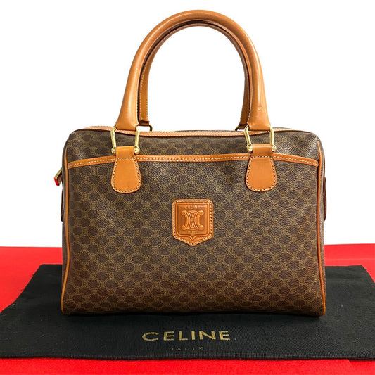 Celine Handbag Leather, Pvc Brown Macadam Brazon Women Used Authentic