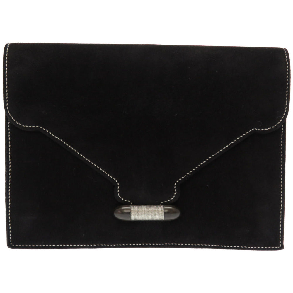 Hermes Clutch Bag Doblis Black Silverstitch Navet Women Used Authentic