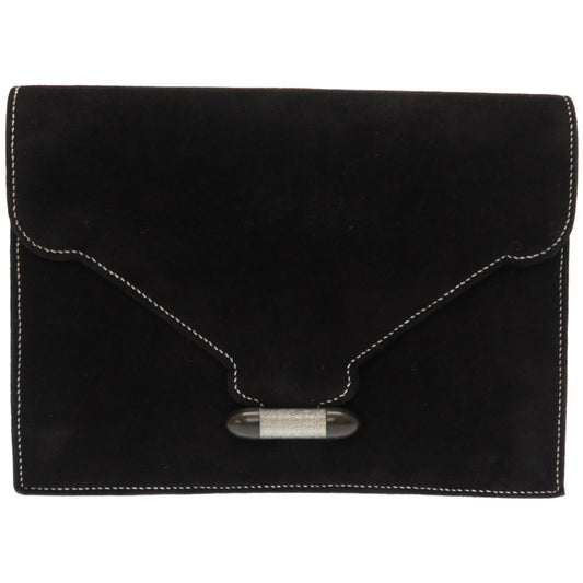 Hermes Clutch Bag Doblis Black Silverstitch Navet Women Used Authentic