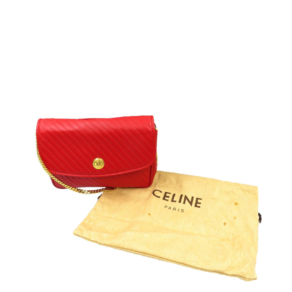 Celine Shoulder Bag Leather Red Vintage Women Used Authentic