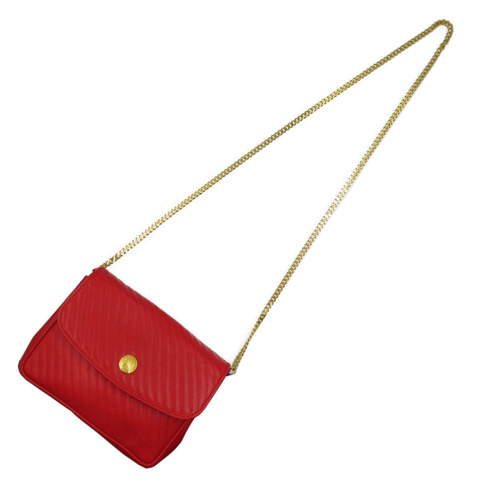 Celine Shoulder Bag Leather Red Vintage Women Used Authentic