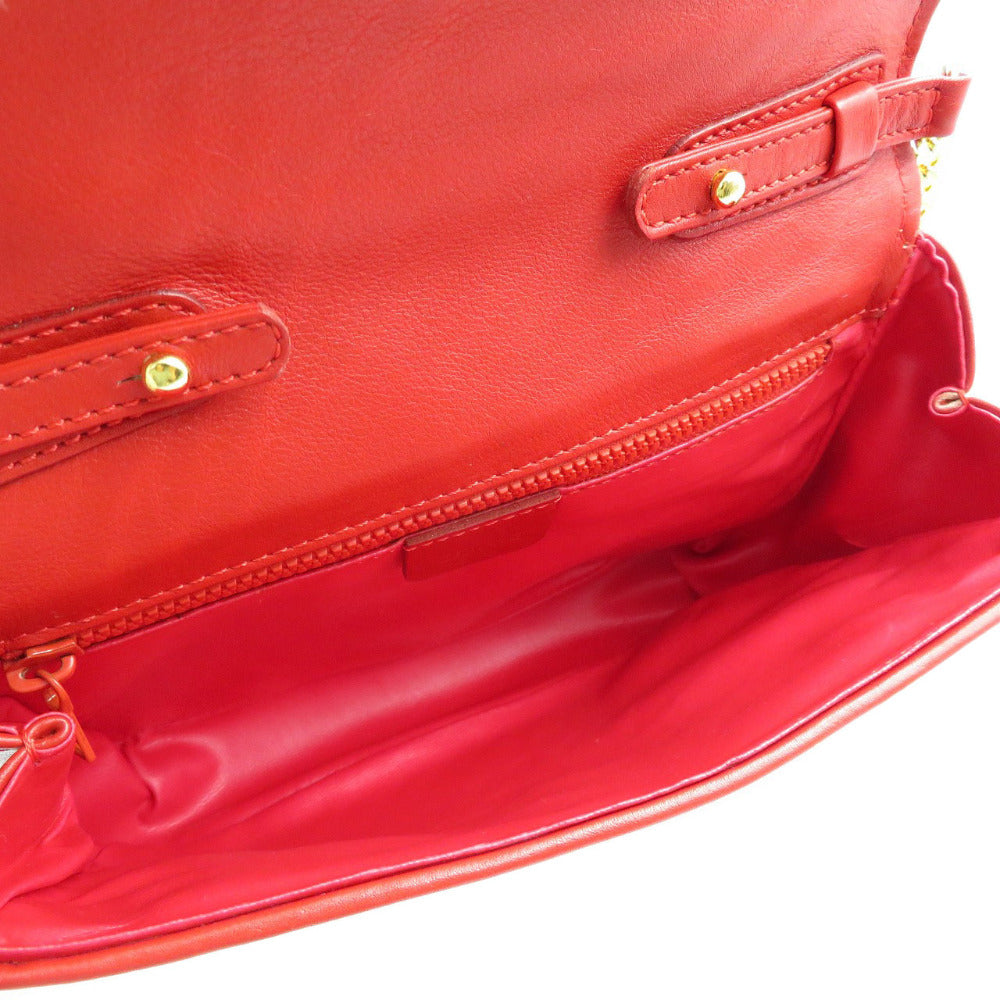 Celine Shoulder Bag Leather Red Vintage Women Used Authentic