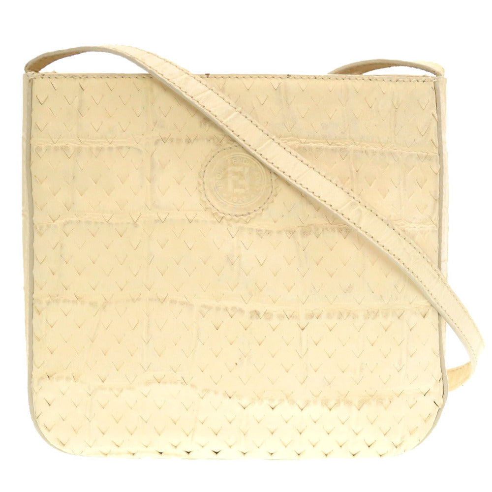 Fendi Shoulder Bag Embossed Leather Ivory Women Used Authentic