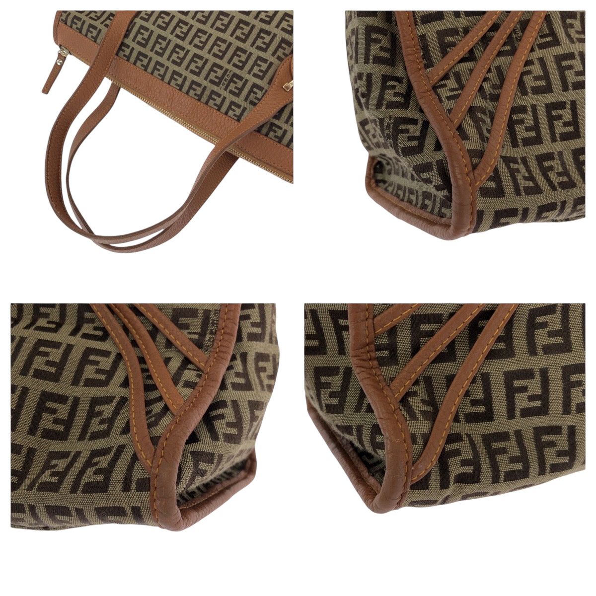 Fendi Tote Bag 8 Bl070 Canvas, Leather Brown Tote Bag Handbag Zucchino Women Used Authentic