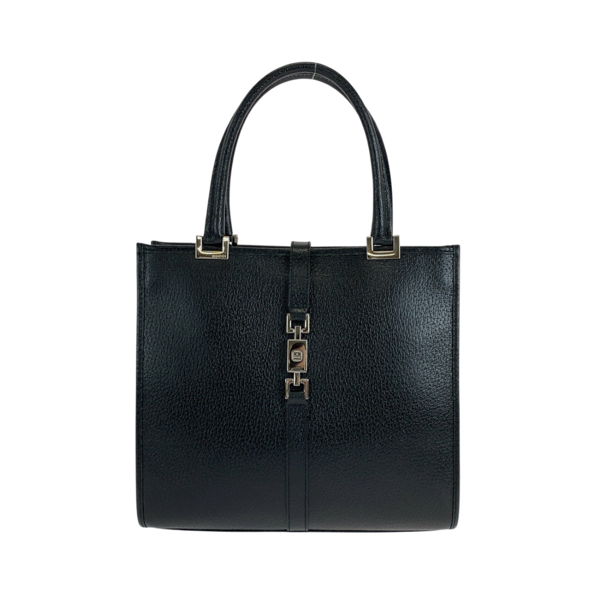 Gucci Tote Bag 002 1065 Leather Black Silver Metal Tote Bag Handbag Jackie Women Used Authentic