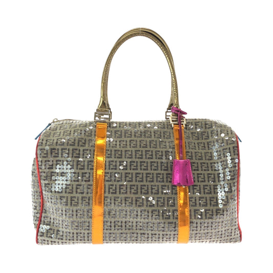 Fendi Boston Duffel Bag 2370 8 Bl099 Xbh 079 Canvas Beige Multicolor Gold Metal Boston Duffel Bag Handbag Zucchino Sequins Overnight Women Used Authentic