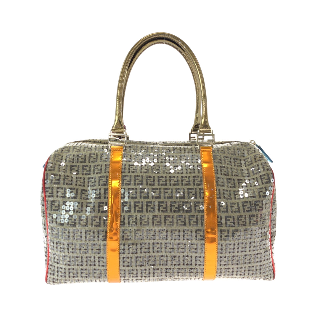 Fendi Boston Duffel Bag 2370 8 Bl099 Xbh 079 Canvas Beige Multicolor Gold Metal Boston Duffel Bag Handbag Zucchino Sequins Overnight Women Used Authentic