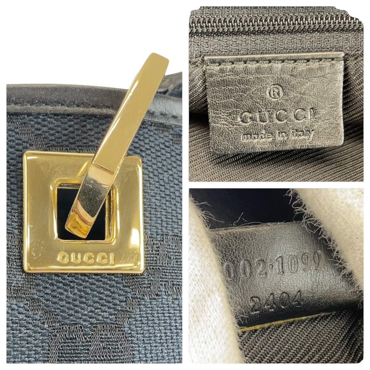 Gucci Tote Bag 002 1099 Gg Canvas, Leather Black Gold Metal Tote Bag Shoulder Bag Women Used Authentic