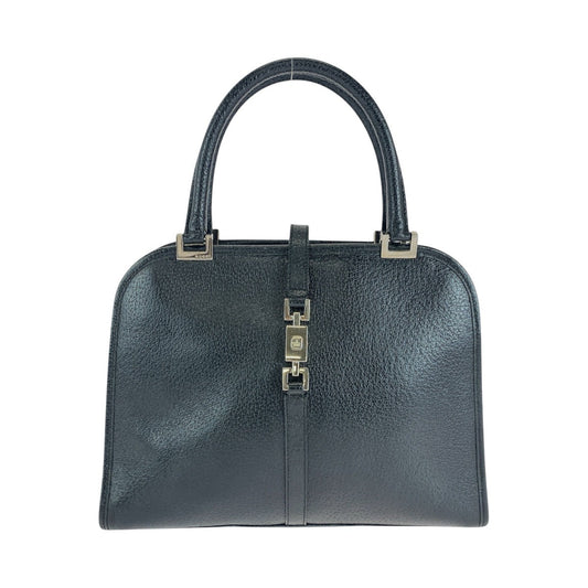 Gucci Tote Bag 002 1071 Leather Black Silver Metal Tote Bag Handbag Jackie Women Used Authentic