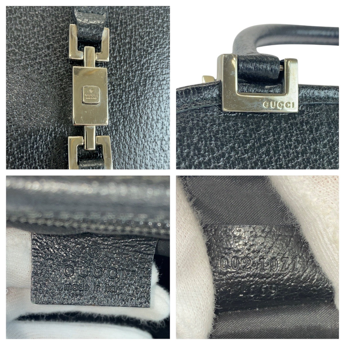 Gucci Tote Bag 002 1071 Leather Black Silver Metal Tote Bag Handbag Jackie Women Used Authentic