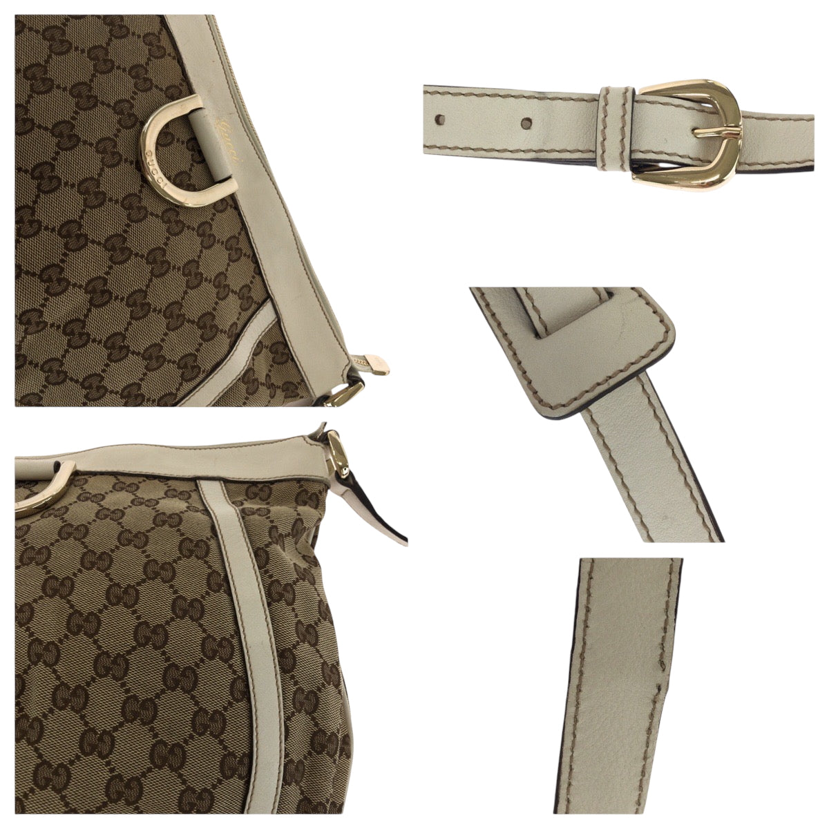 Gucci Shoulder Bag 204940 Gg Canvas Beige White Gold Metal Shoulder Bag Messenger Bag Abbey Women Used Authentic