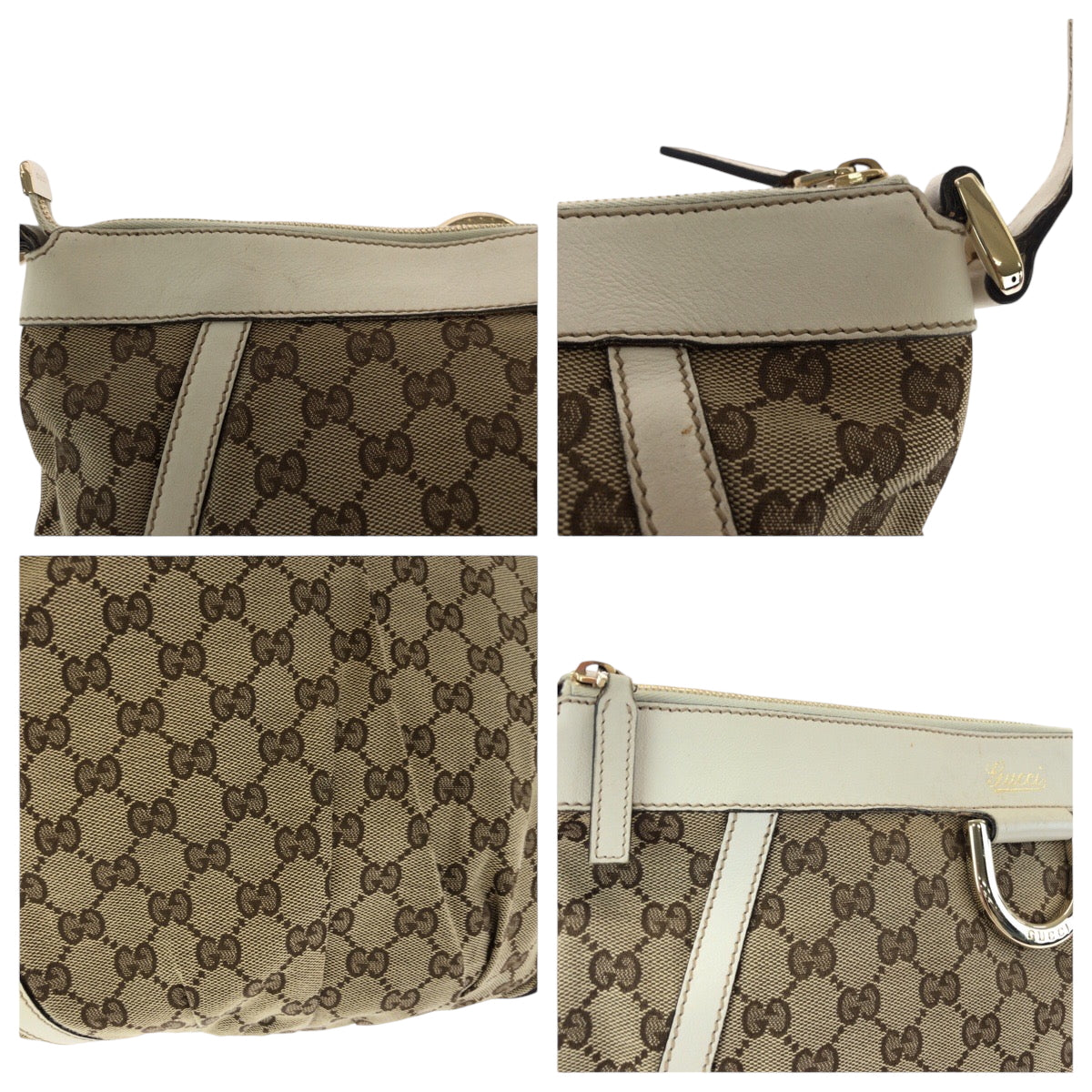 Gucci Shoulder Bag 204940 Gg Canvas Beige White Gold Metal Shoulder Bag Messenger Bag Abbey Women Used Authentic