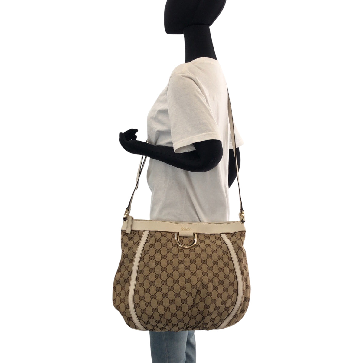 Gucci Shoulder Bag 204940 Gg Canvas Beige White Gold Metal Shoulder Bag Messenger Bag Abbey Women Used Authentic