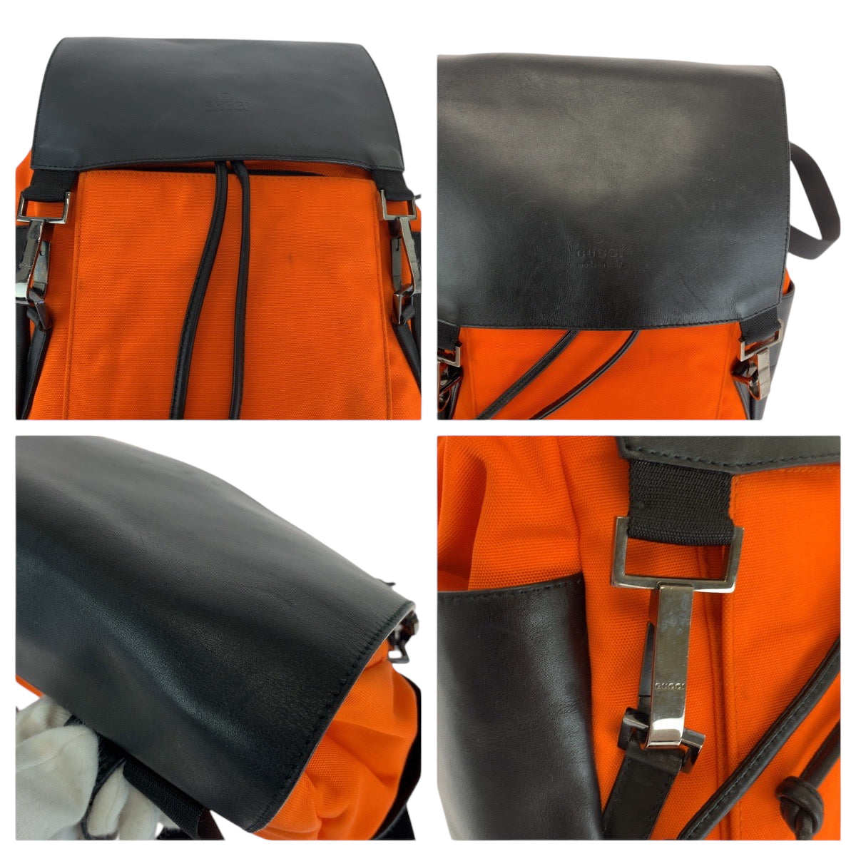 Gucci Backpack 003 0233 Nylon, Leather Orange Black Silver Metal Backpack Backpack Women Used Authentic