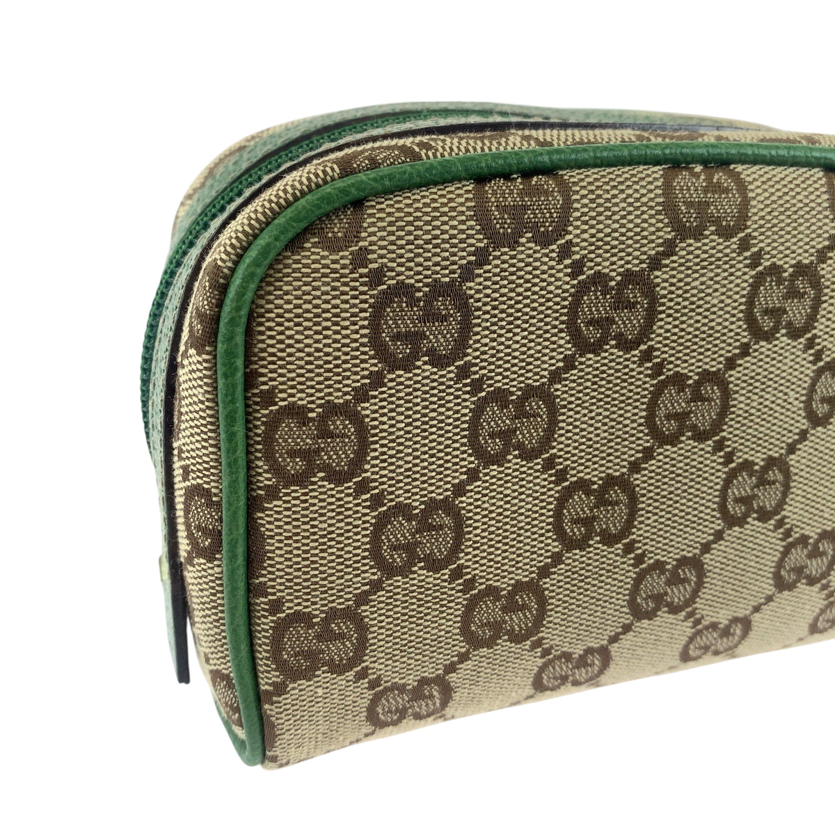 Gucci Pouch 120978 Gg Canvas Beige Green Gold Metal Pouch Cosmetics Pouch Women Used Authentic