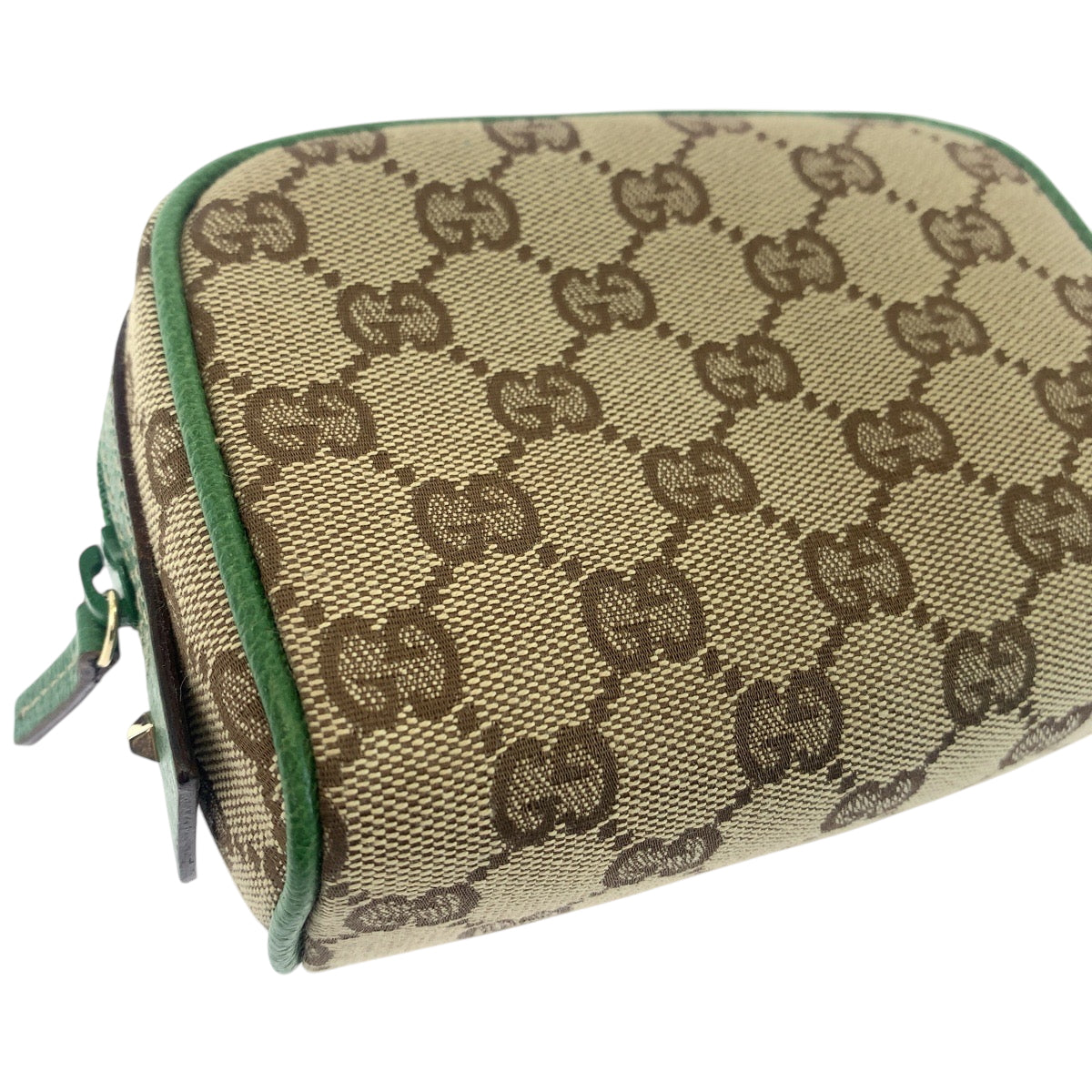 Gucci Pouch 120978 Gg Canvas Beige Green Gold Metal Pouch Cosmetics Pouch Women Used Authentic