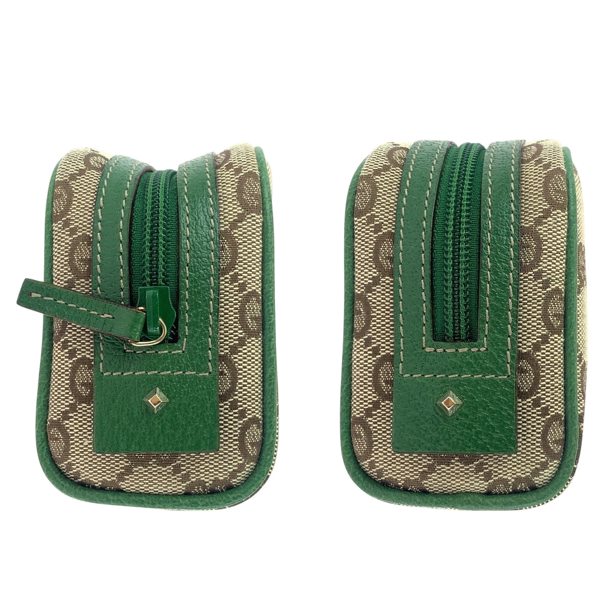 Gucci Pouch 120978 Gg Canvas Beige Green Gold Metal Pouch Cosmetics Pouch Women Used Authentic