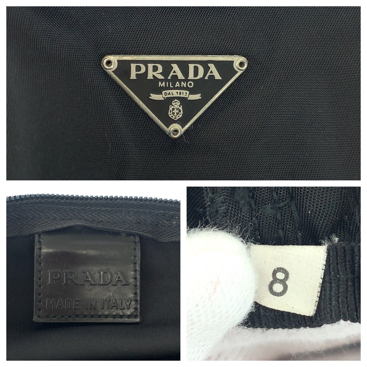 Prada Pouch Nylon Black Silver Metal Pouch Cosmetics Pouch Test Triangle With Logo Women Used Authentic