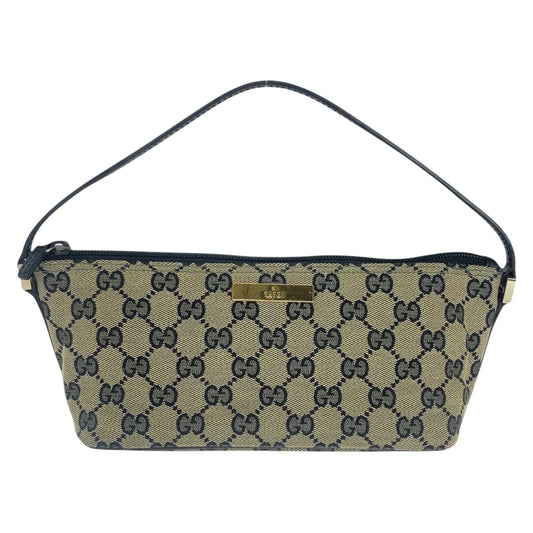 Gucci Handbag 122759 Gg Canvas, Leather Black Beige Gold Metal Handbag Accessory Pouch Women Used Authentic