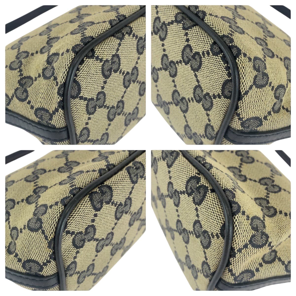 Gucci Handbag 122759 Gg Canvas, Leather Black Beige Gold Metal Handbag Accessory Pouch Women Used Authentic