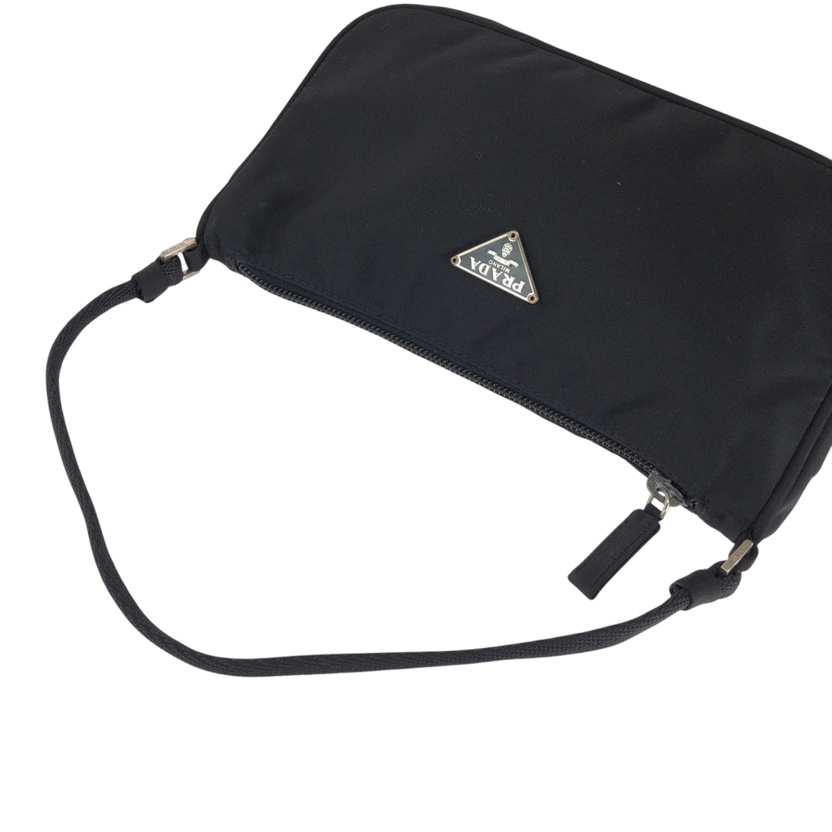 Prada Handbag Nylon Black Silver Metal Handbag Accessory Pouch Test Triangle With Logo Women Used Authentic