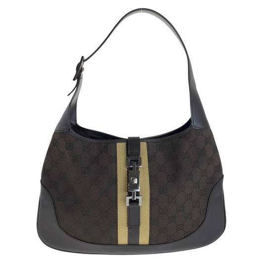 Gucci Shoulder Bag 00963 Gg Canvas, Leather Brown Silver Metal Shelly Line Jackie Women Used Authentic