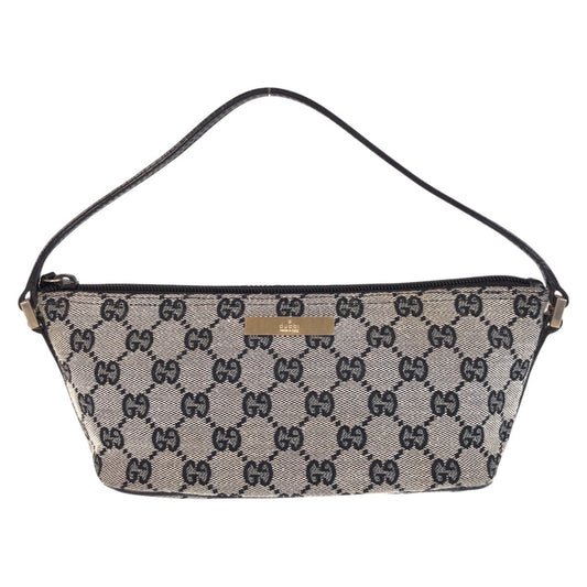 Gucci Handbag 039 1103 Gg Canvas, Leather Grey Black Silver Metal Handbag Accessory Pouch Women Used Authentic