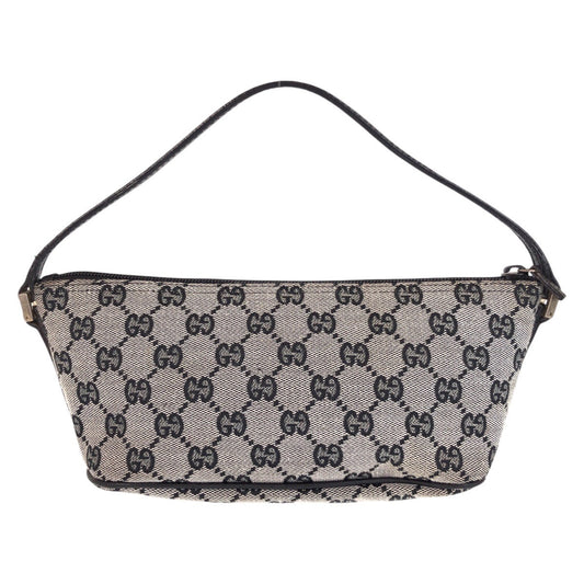 Gucci Handbag 039 1103 Gg Canvas, Leather Grey Black Silver Metal Handbag Accessory Pouch Women Used Authentic