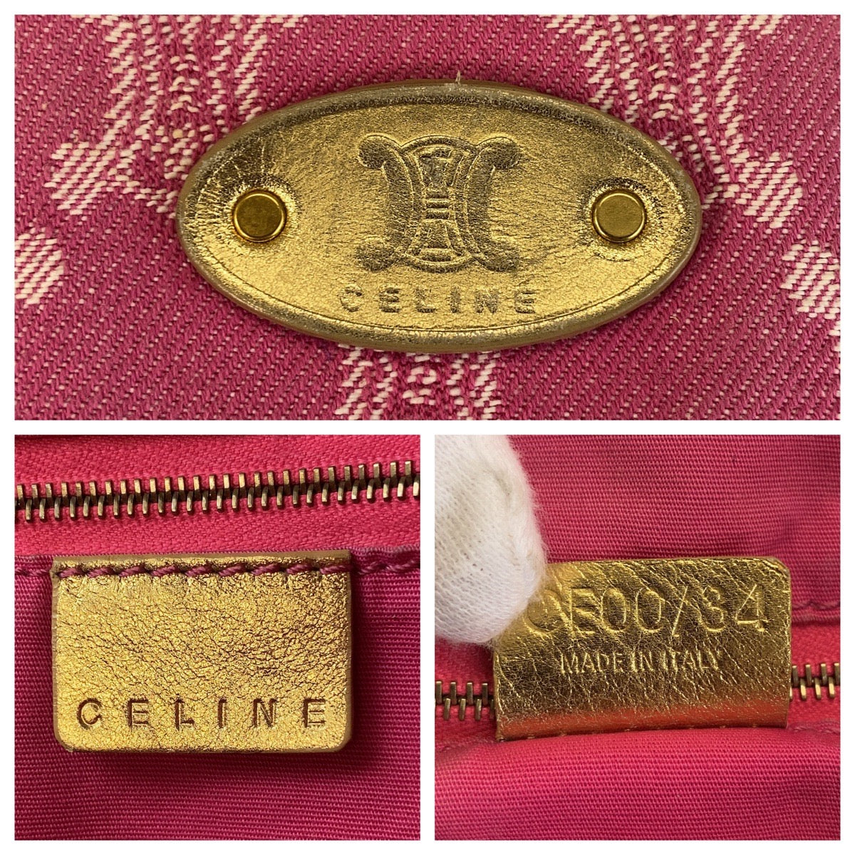 Celine Tote Bag Canvas, Leather Pink Gold Metal Tote Bag Shoulder Bag Macadam Women Used Authentic