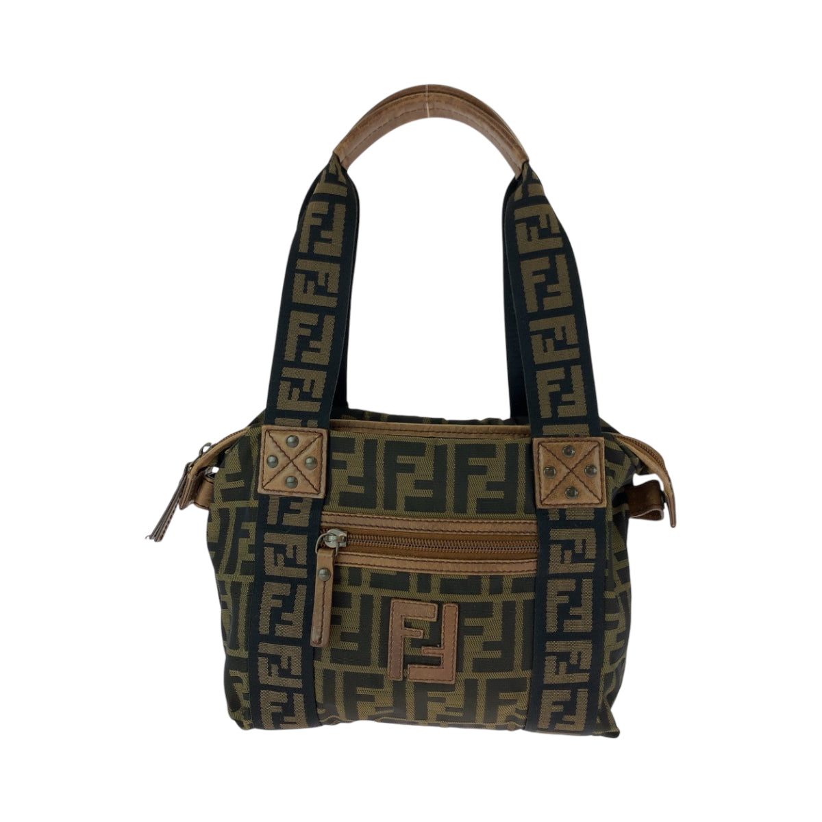 Fendi Handbag Canvas Brown Gold Metal Zucca