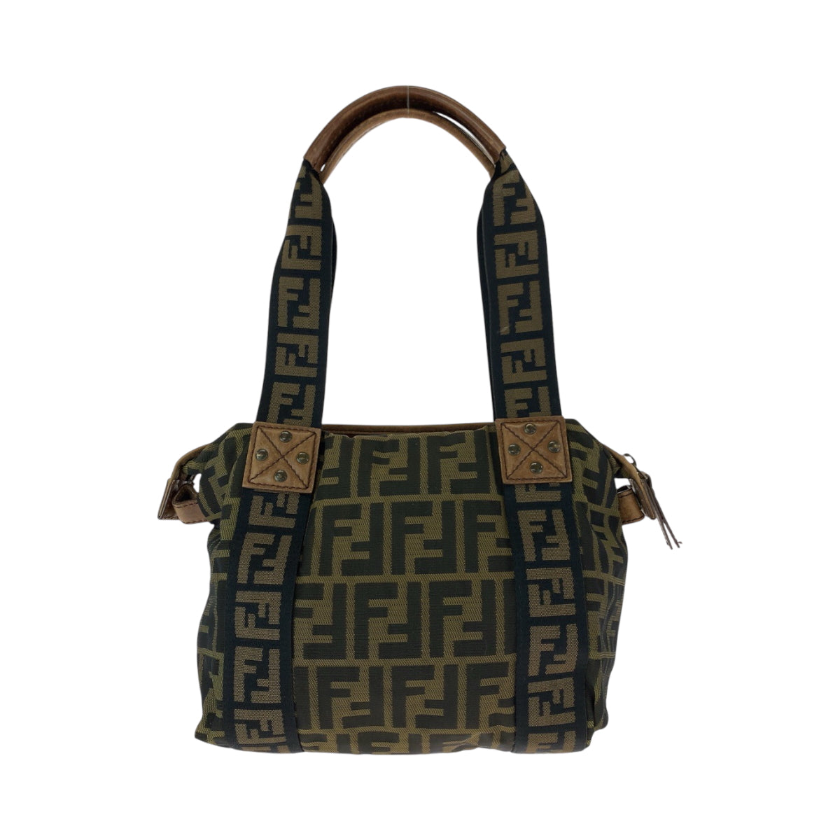 Fendi Handbag Canvas Brown Gold Metal Zucca