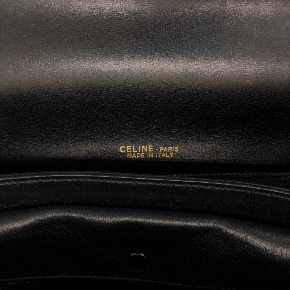 Celine Shoulder Bag Leather Black Gold Metal Shoulder Bag Shoulder Bag Carriage Metal Women Used Authentic